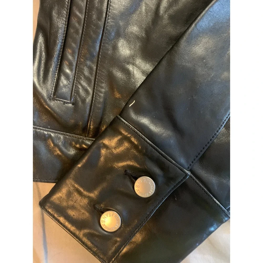 Y2K Banana Republic Black Leather Jacket Women's Size M Button Front Collar - Picture 8 of 8